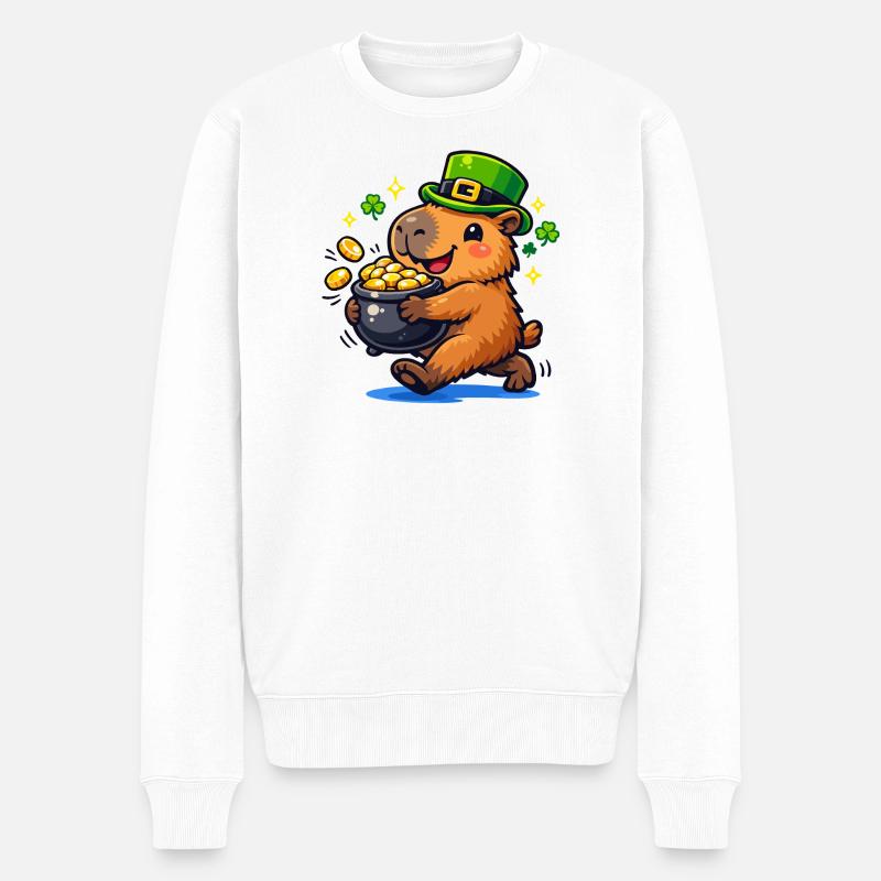 Niedliches Wasserschwein St. Patricks Day Gold - Männer Premium Bio Pullover - Weiß