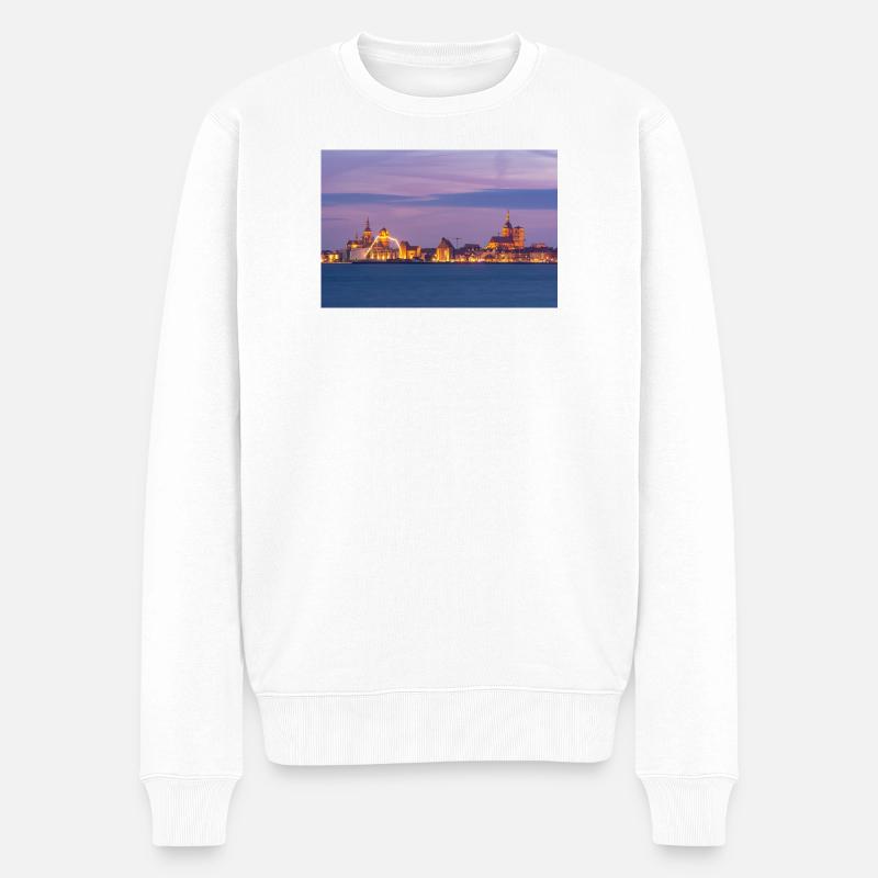 Stralsund am Abend - Männer Premium Bio Pullover - Weiß
