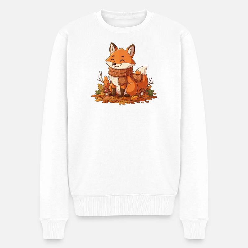 Renard automnal avec écharpe - Pull Premium bio Homme - blanc