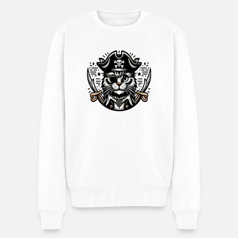 Chat Pirate : Chat pirate avec cache-œil - Pull Premium bio Homme - blanc