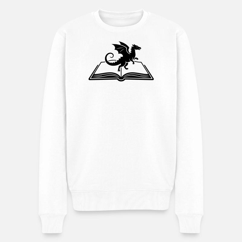 Drache auf Buch Fantasy - Männer Premium Bio Pullover - Weiß
