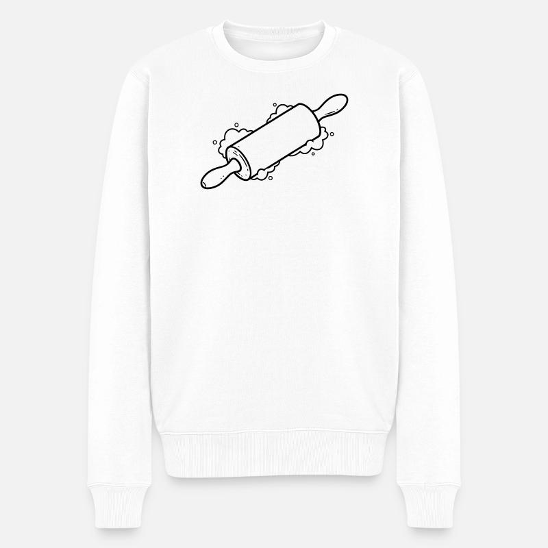 Nudelholz Backrolle Mehl Outline - Männer Premium Bio Pullover - Weiß
