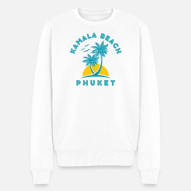 Kamala Beach Phuket Sonnenuntergangspalme - Männer Premium Bio Pullover - Weiß