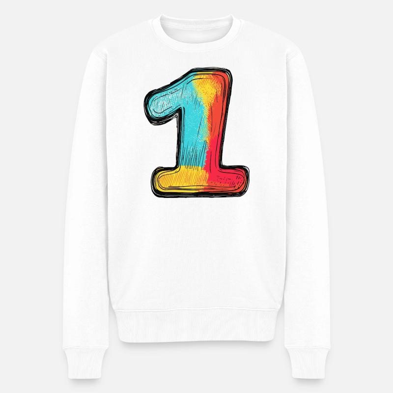 1 Zahl Bunt - Männer Premium Bio Pullover - Weiß
