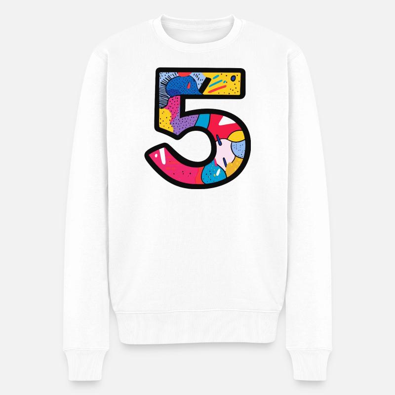 5 Zahl Bunt - Männer Premium Bio Pullover - Weiß