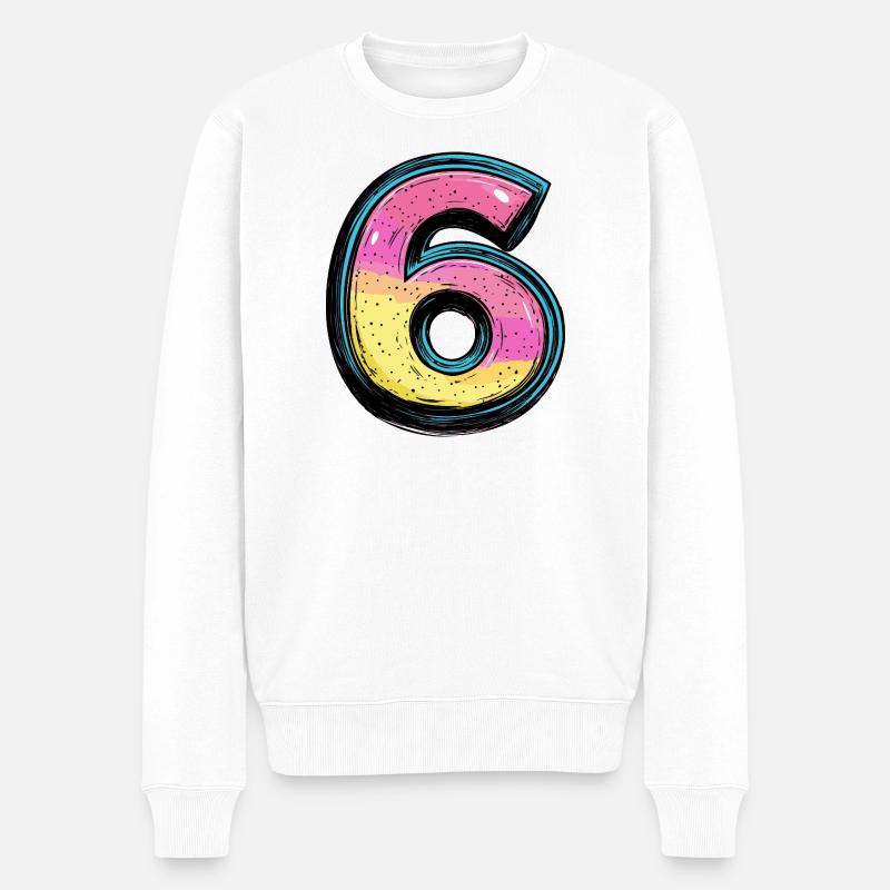 6 Zahl Bunt - Männer Premium Bio Pullover - Weiß