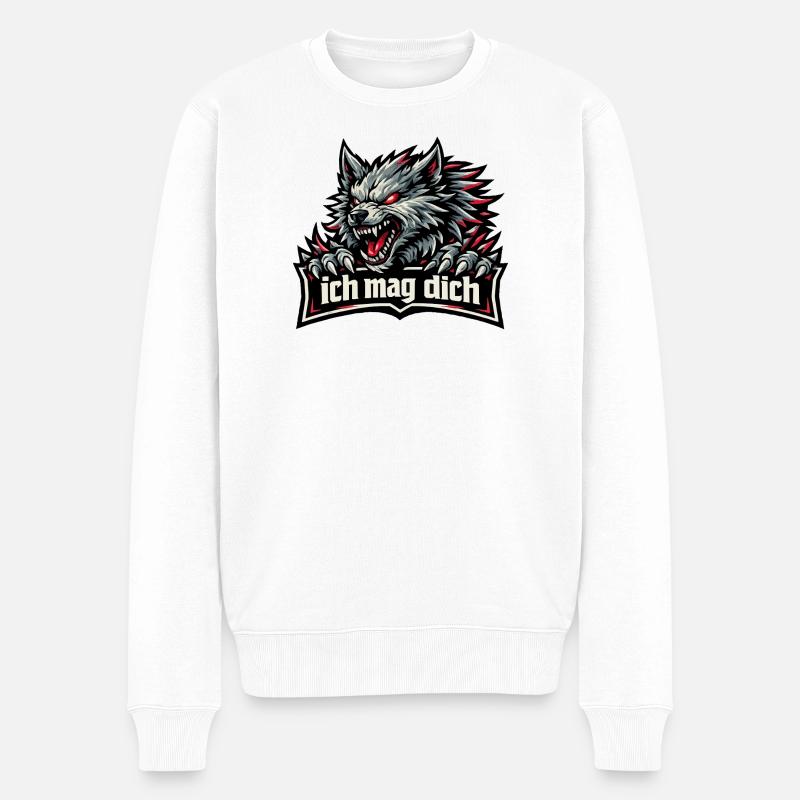 Fenriswolf Spruch – Ich mag dich - Männer Premium Bio Pullover - Weiß
