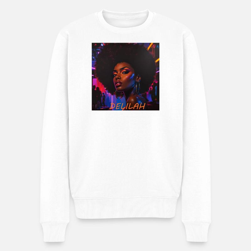 Delilah Neon Afro-Porträt - Männer Premium Bio Pullover - Weiß
