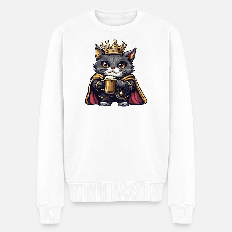 Katze Bier König - Männer Premium Bio Pullover - Weiß
