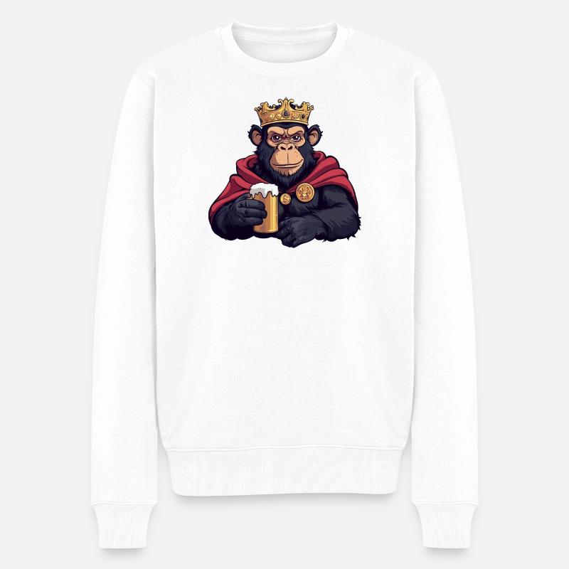 Affe Bier König - Männer Premium Bio Pullover - Weiß