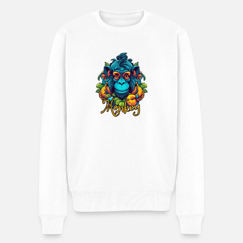 Neon-Tropenaffe Kopf - Männer Premium Bio Pullover - Weiß
