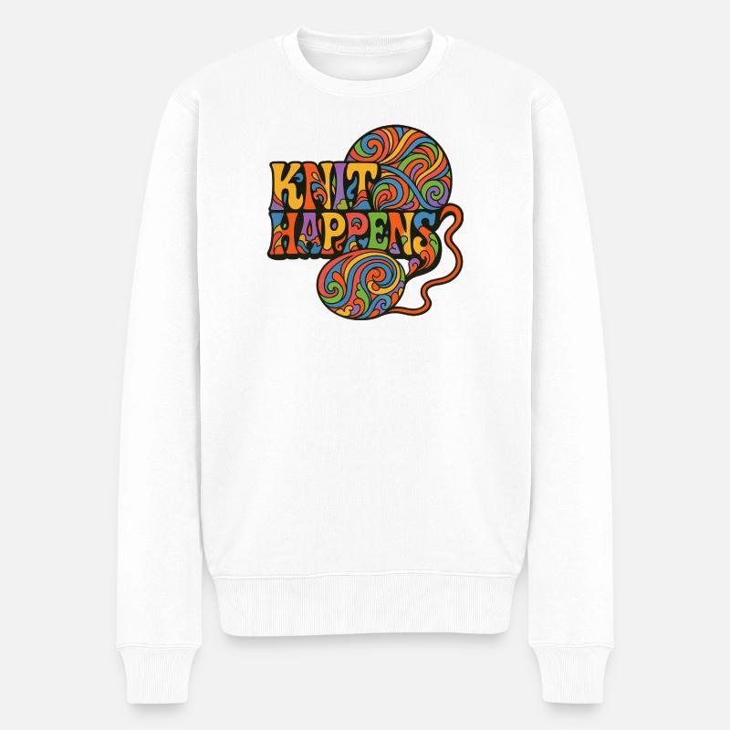Knit Happens Psychedelische Geschichte - Männer Premium Bio Pullover - Weiß