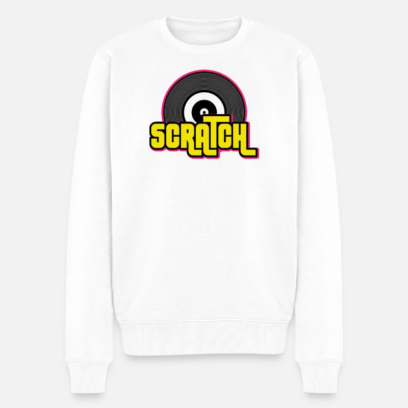 Graphique de disque vinyle Scratch DJ - Pull Premium bio Homme - blanc