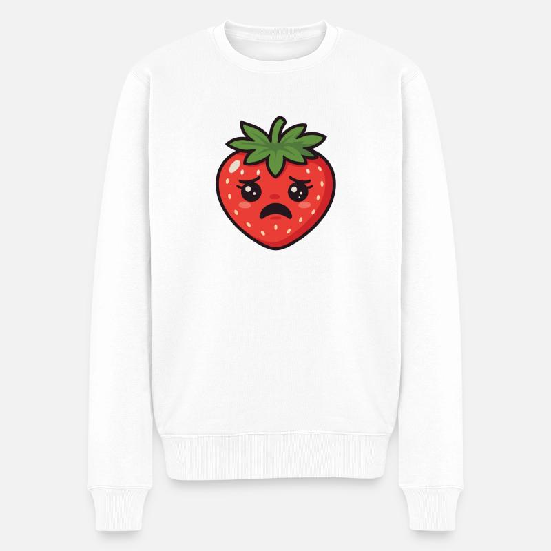 Sorgenfrohe Erdbeere Cartoon - Männer Premium Bio Pullover - Weiß