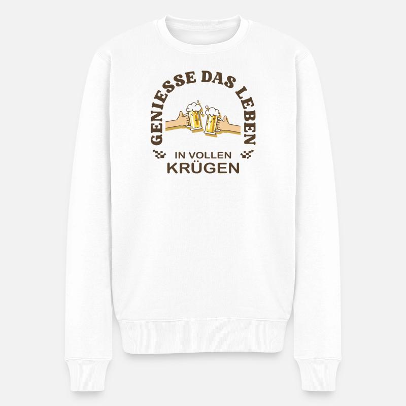 Genieße das Leben – Prost Bierkrug Spruch - Männer Premium Bio Pullover - Weiß