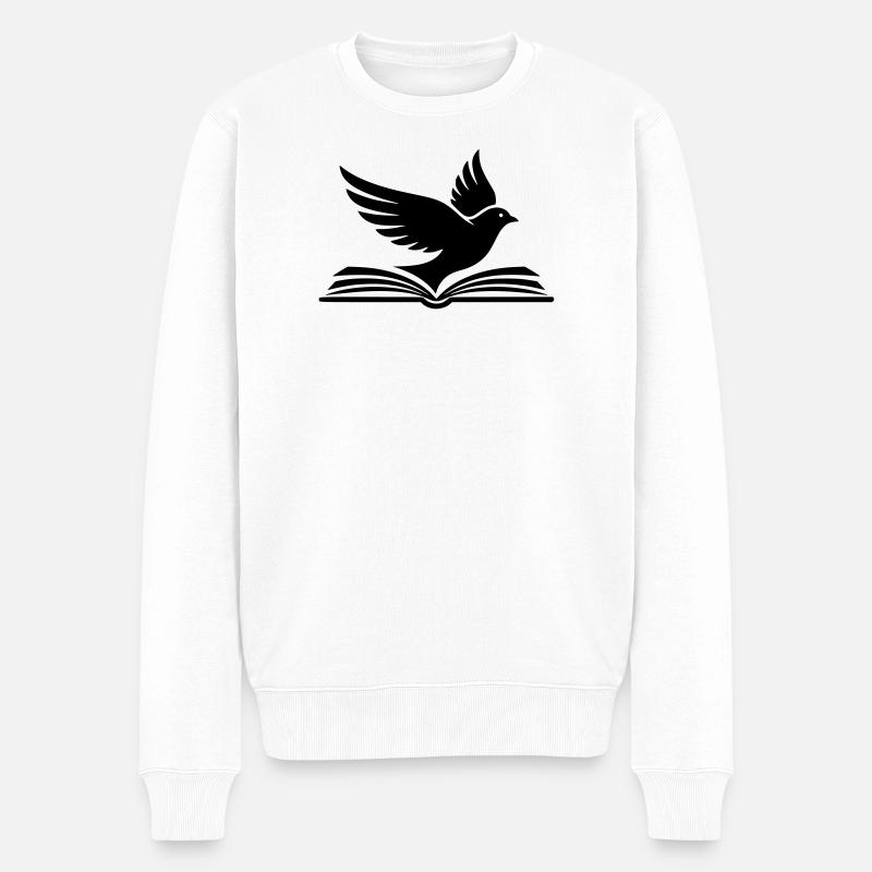 Silhouette d’oiseau de livre noir - Pull Premium bio Homme - blanc