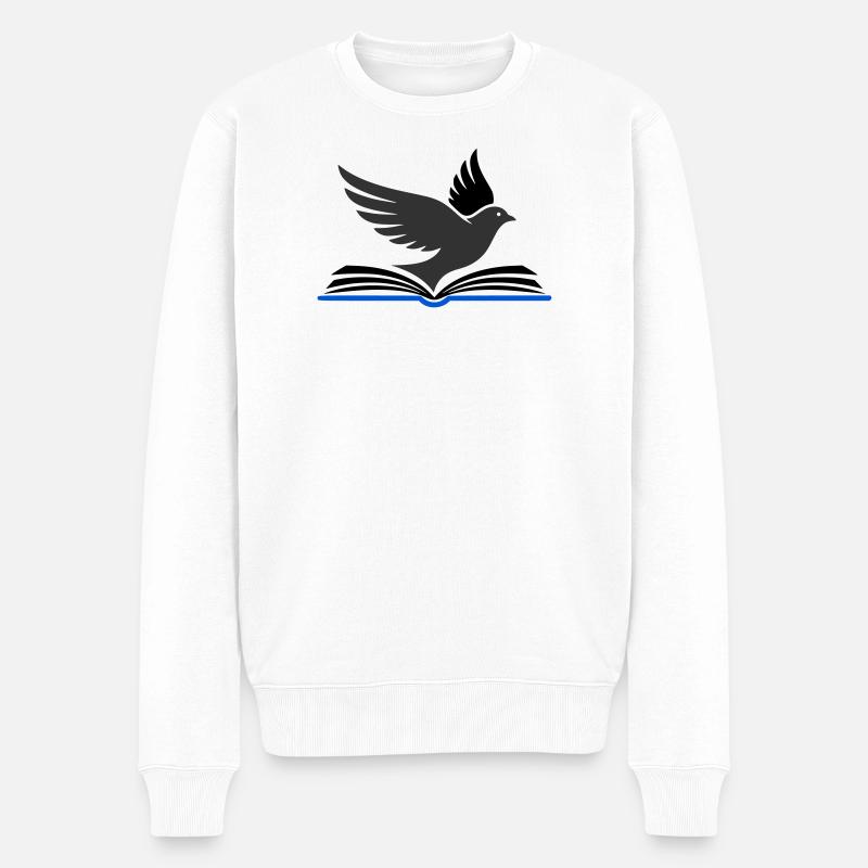 Vogel fliegt aus Buch - Männer Premium Bio Pullover - Weiß