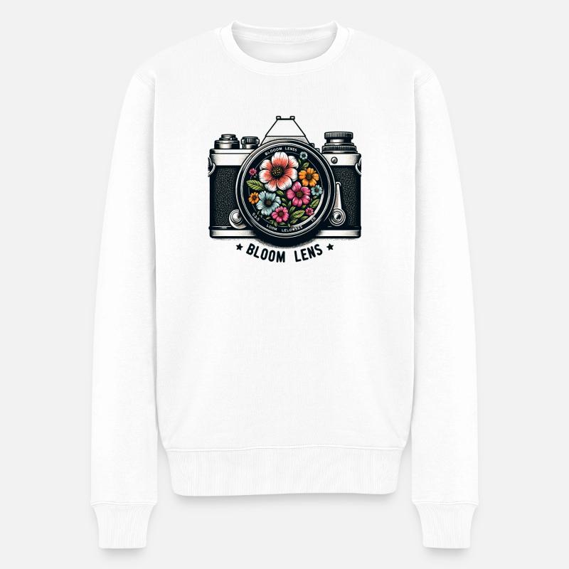 Blumenlinse Retro Florale Motive - Männer Premium Bio Pullover - Weiß
