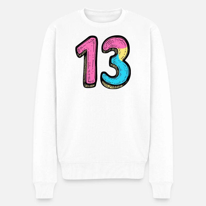 13 Zahl Bunt - Männer Premium Bio Pullover - Weiß