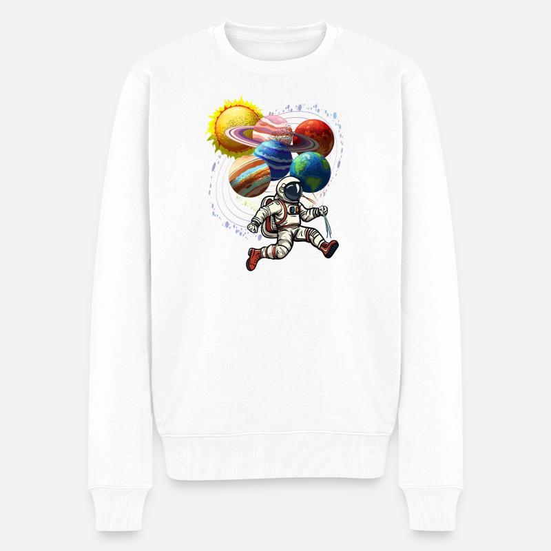 Astronaut & Planetenkugeln - Männer Premium Bio Pullover - Weiß