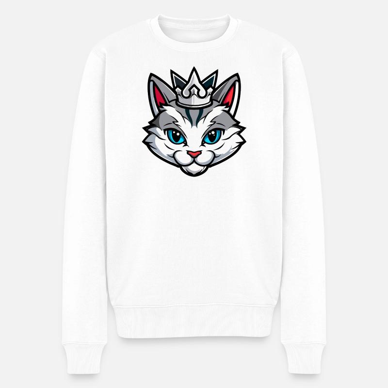 Katze Symbol Kopf Krone - Männer Premium Bio Pullover - Weiß