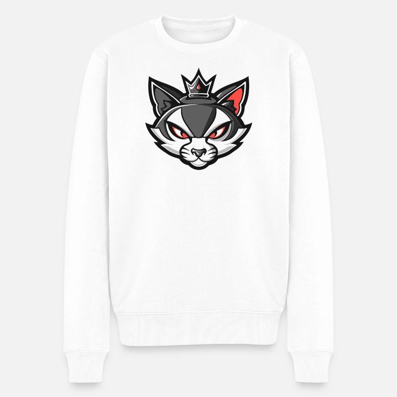 Katze Kopf Krone - Männer Premium Bio Pullover - Weiß