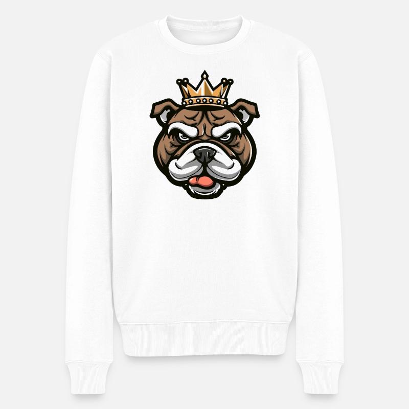Bulldog Hund Krone - Männer Premium Bio Pullover - Weiß