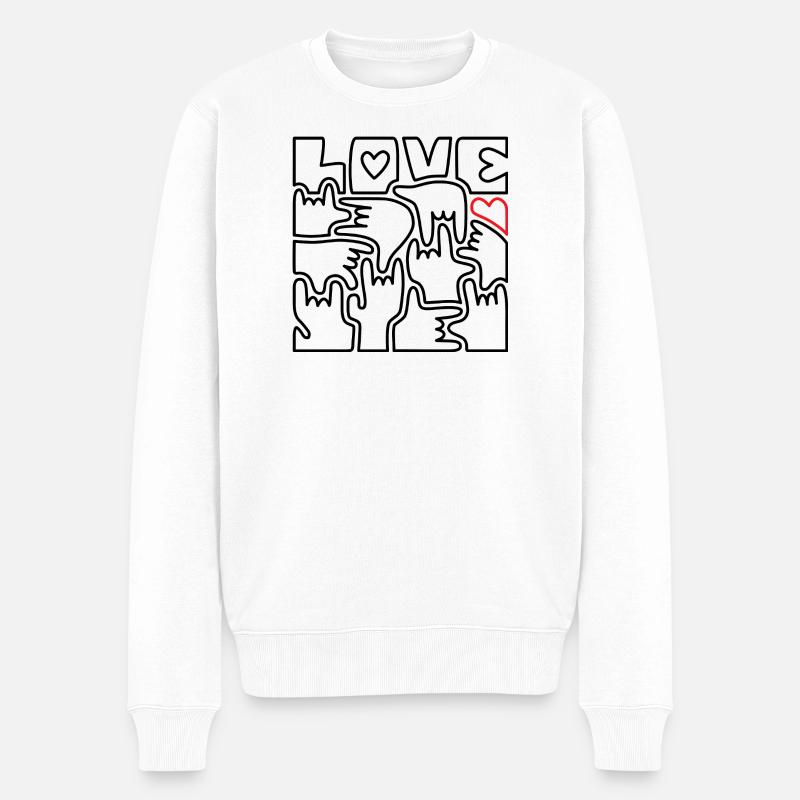 LIEBE – Gebärdensprache Ich liebe dich Schwarz - Männer Premium Bio Pullover - Weiß