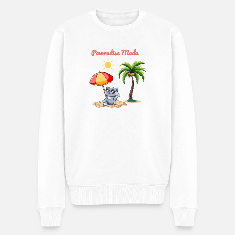 Pawradise Mode – Sommer-Katzenstrand-Vibes - Männer Premium Bio Pullover - Weiß