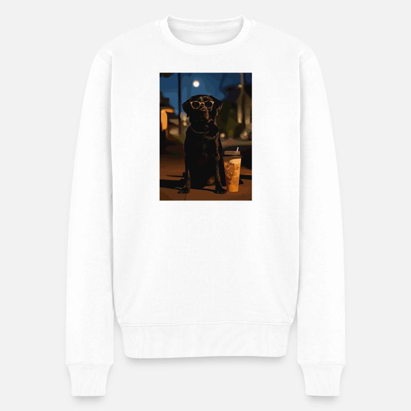 Nachtpudel mit Sonnenbrille - Männer Premium Bio Pullover - Weiß