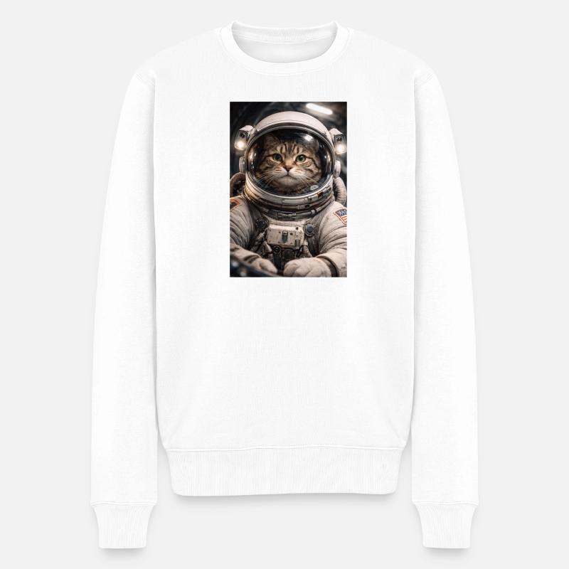Weltraumkatze im Astronautenanzug - Männer Premium Bio Pullover - Weiß