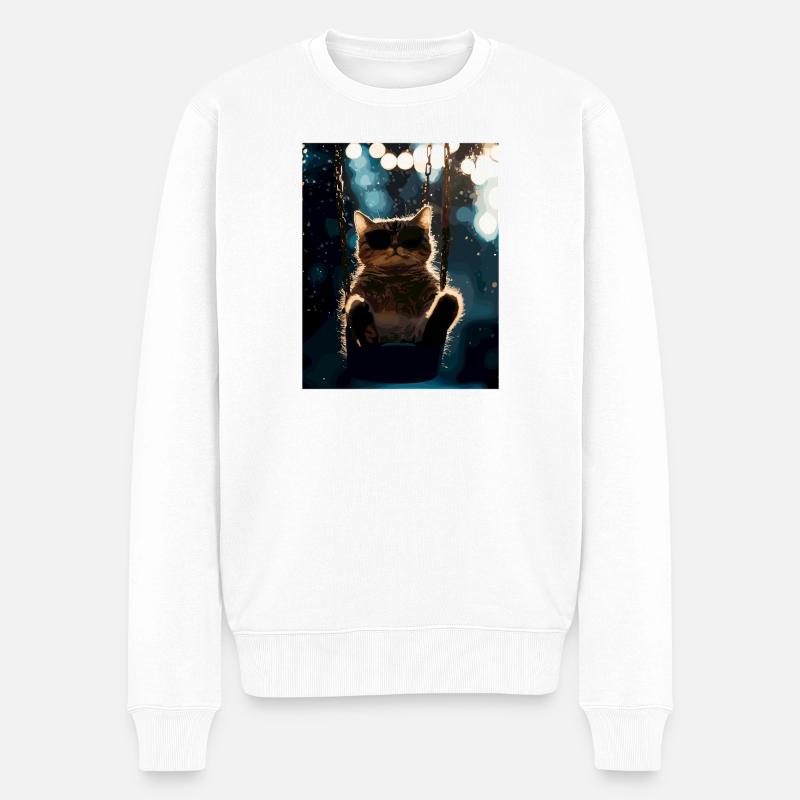 Balançoire de chat sous la veilleuse - Pull Premium bio Homme - blanc
