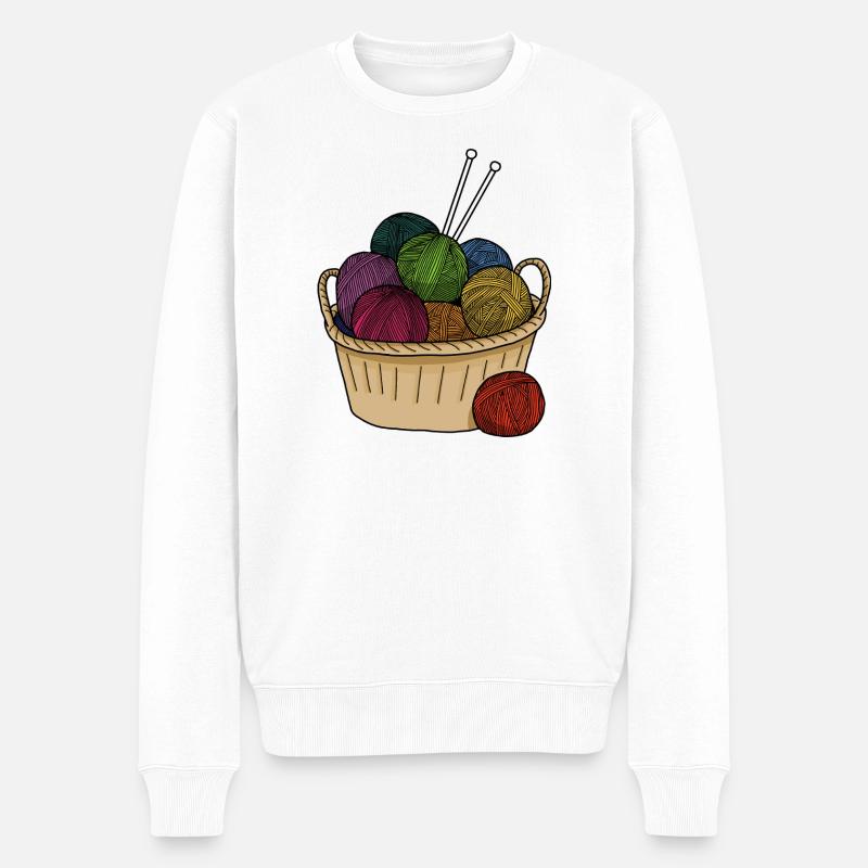 Farbige Wollknäuel Stricken - Männer Premium Bio Pullover - Weiß