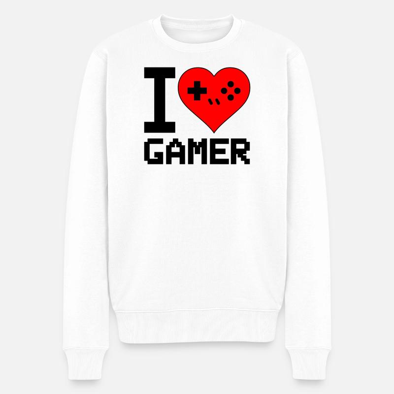 Herz mit Game-Controller Silhouette - Männer Premium Bio Pullover - Weiß
