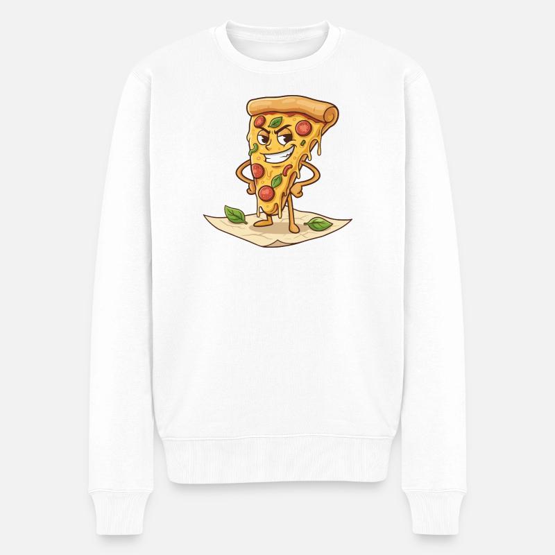 Freches Pizzastück Cartoon - Männer Premium Bio Pullover - Weiß