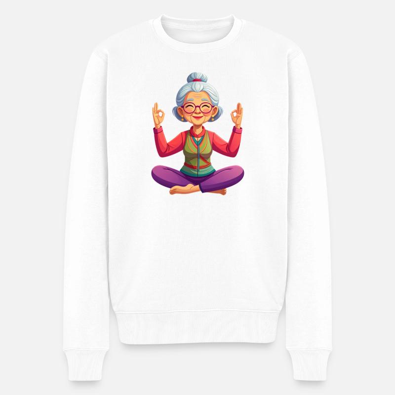 Oma meditiert - Männer Premium Bio Pullover - Weiß