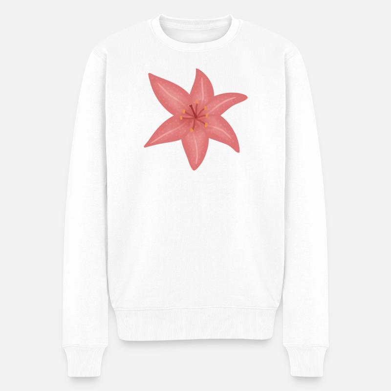 Pink Lily Bloom Illustration - Männer Premium Bio Pullover - Weiß