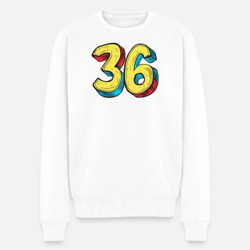 36 Zahl Bunt - Männer Premium Bio Pullover - Weiß