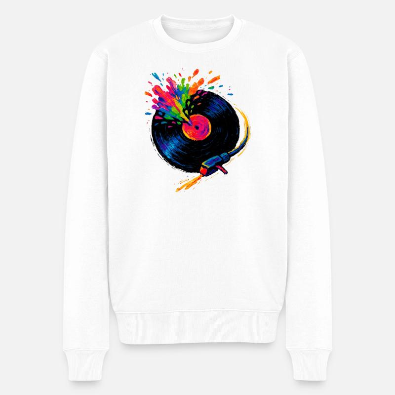 Plattenspieler buntes Pop-Vinyl - Männer Premium Bio Pullover - Weiß