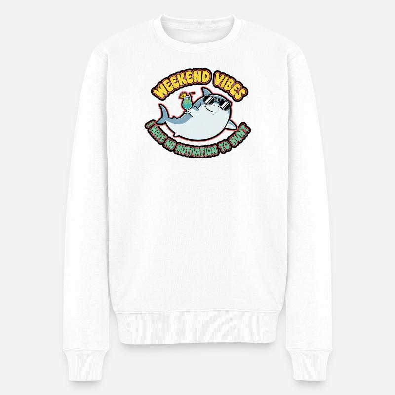 Weekend Vibes Shark Cocktail Tee - Männer Premium Bio Pullover - Weiß