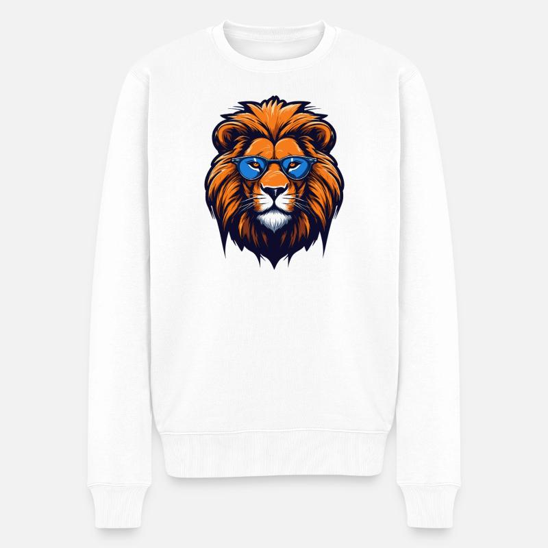 Löwe mit blauer Brille - Pop Art - Männer Premium Bio Pullover - Weiß
