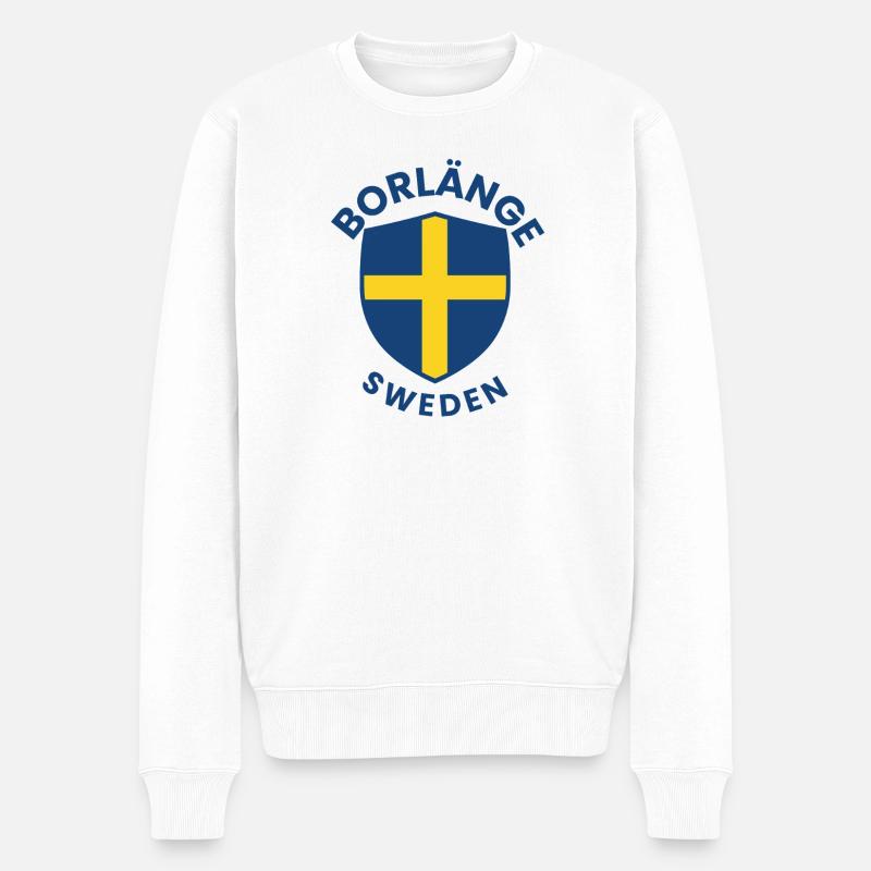 Borlänge-Schild: Schwedisches Flaggendesign - Männer Premium Bio Pullover - Weiß