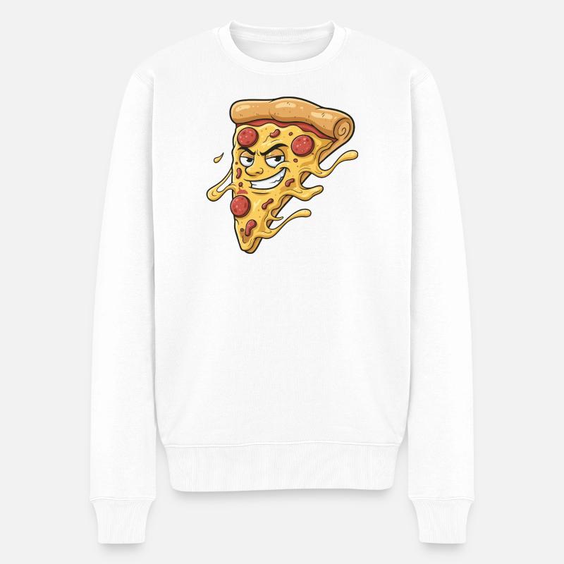 Pizza-Slice mit frechem Grinsen - Männer Premium Bio Pullover - Weiß