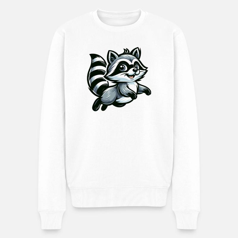 Niedlicher Waschbär Cartoon - Männer Premium Bio Pullover - Weiß