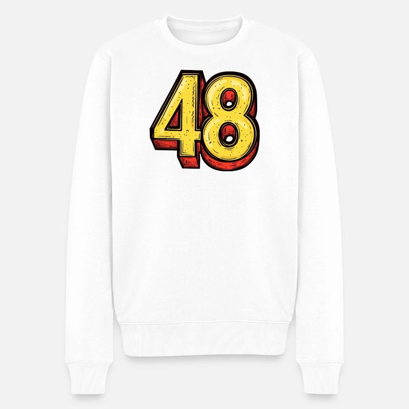 48 Zahl Bunt - Männer Premium Bio Pullover - Weiß