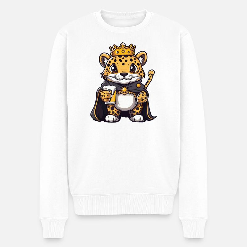 Leopard Bier König - Männer Premium Bio Pullover - Weiß