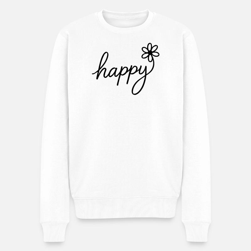 Fröhliches Handlettering mit Blume - Männer Premium Bio Pullover - Weiß