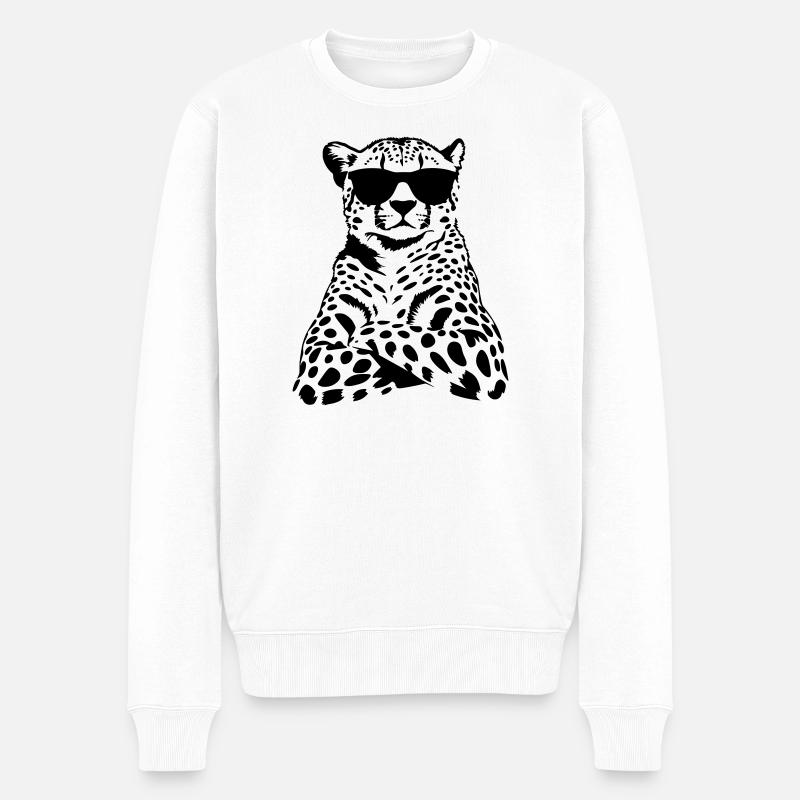 Leopard Chef – Sonnenbrille Schwarzweiß Motiv - Männer Premium Bio Pullover - Weiß