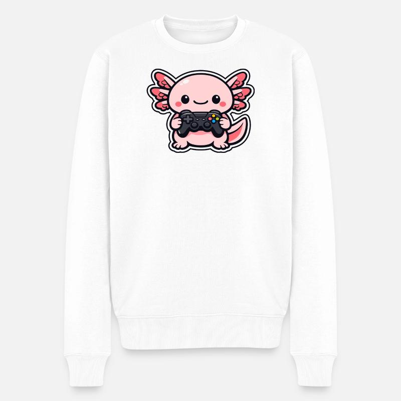 Kawaii axolotl mit Controller - Männer Premium Bio Pullover - Weiß