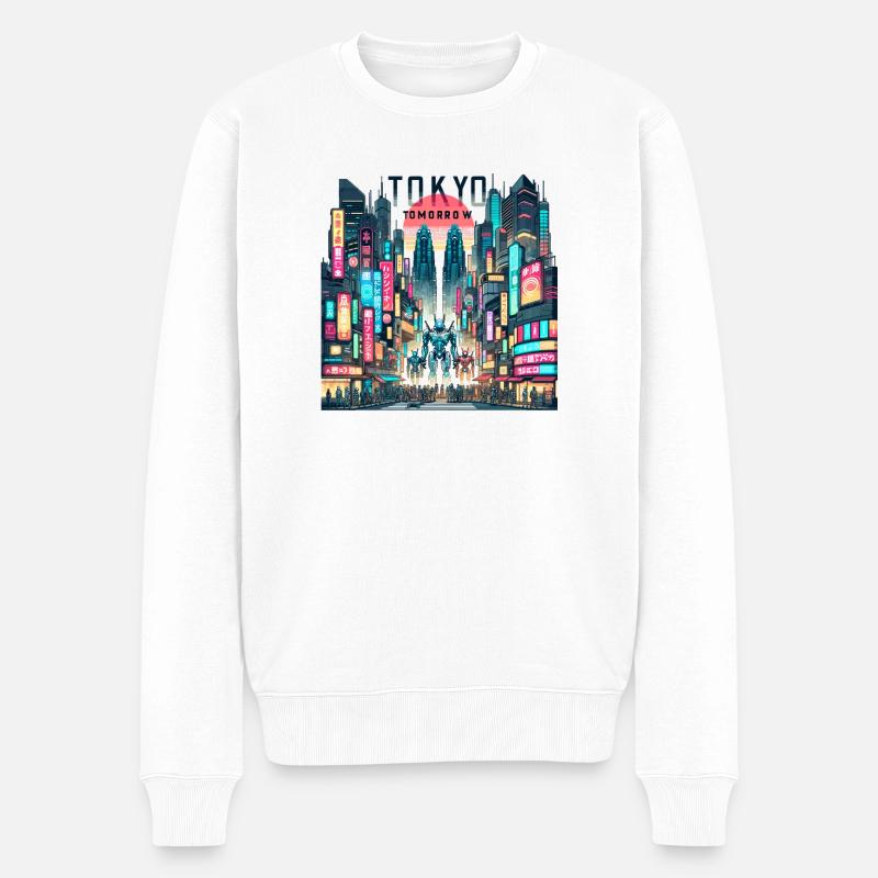 Tokio Neonrobotik Morgen - Männer Premium Bio Pullover - Weiß